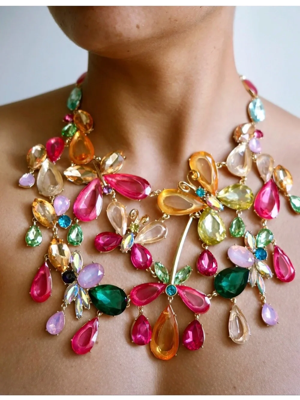 Statement Multicolor Crystal Floral Necklace - Women Jewelry